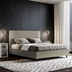 Letto 160x200 cm con Testata Decorata con Linee Verticali Made in Italy - Pattini