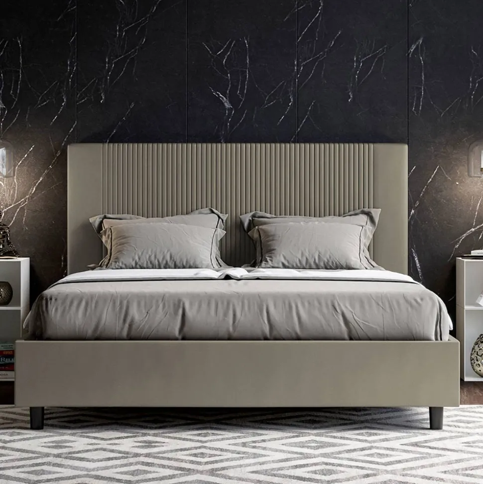Letto 160x200 cm con Testata Decorata con Linee Verticali Made in Italy - Pattini