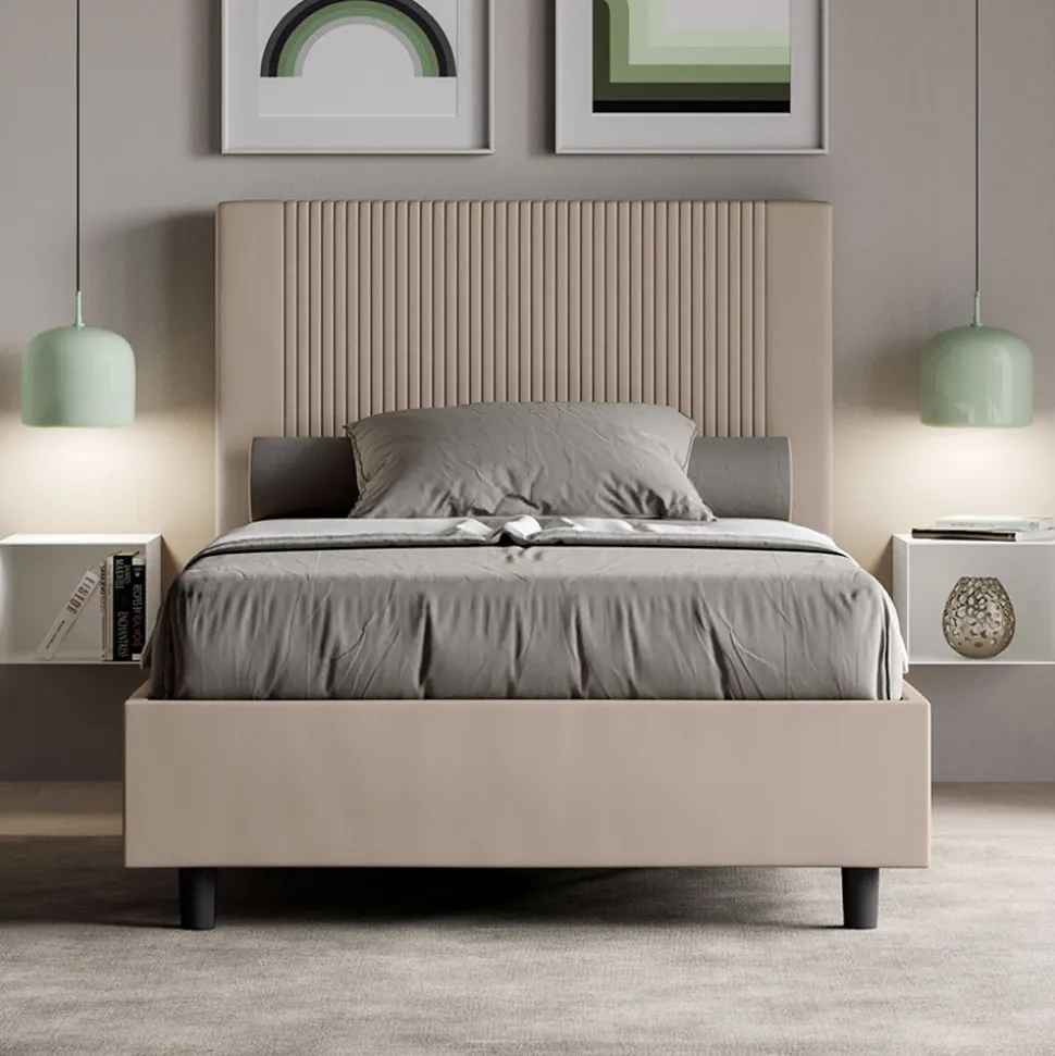 Letto 120x200 cm con Testata Decorata con Linee Verticali Made in Italy - Pattini
