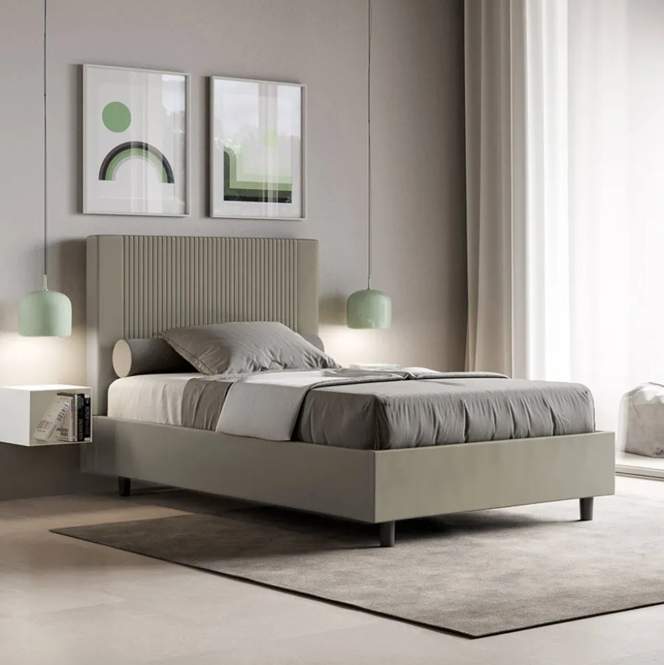 Letto 120x200 cm con Testata Decorata con Linee Verticali Made in Italy - Pattini
