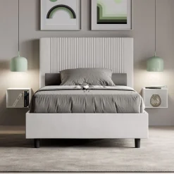 Letto 140x200 cm con Testata Decorata con Linee Verticali Made in Italy - Pattini