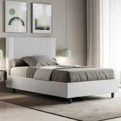 Letto 140x200 cm con Testata Decorata con Linee Verticali Made in Italy - Pattini