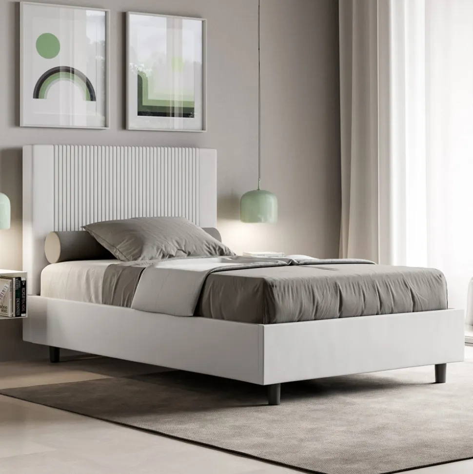 Letto 140x200 cm con Testata Decorata con Linee Verticali Made in Italy - Pattini