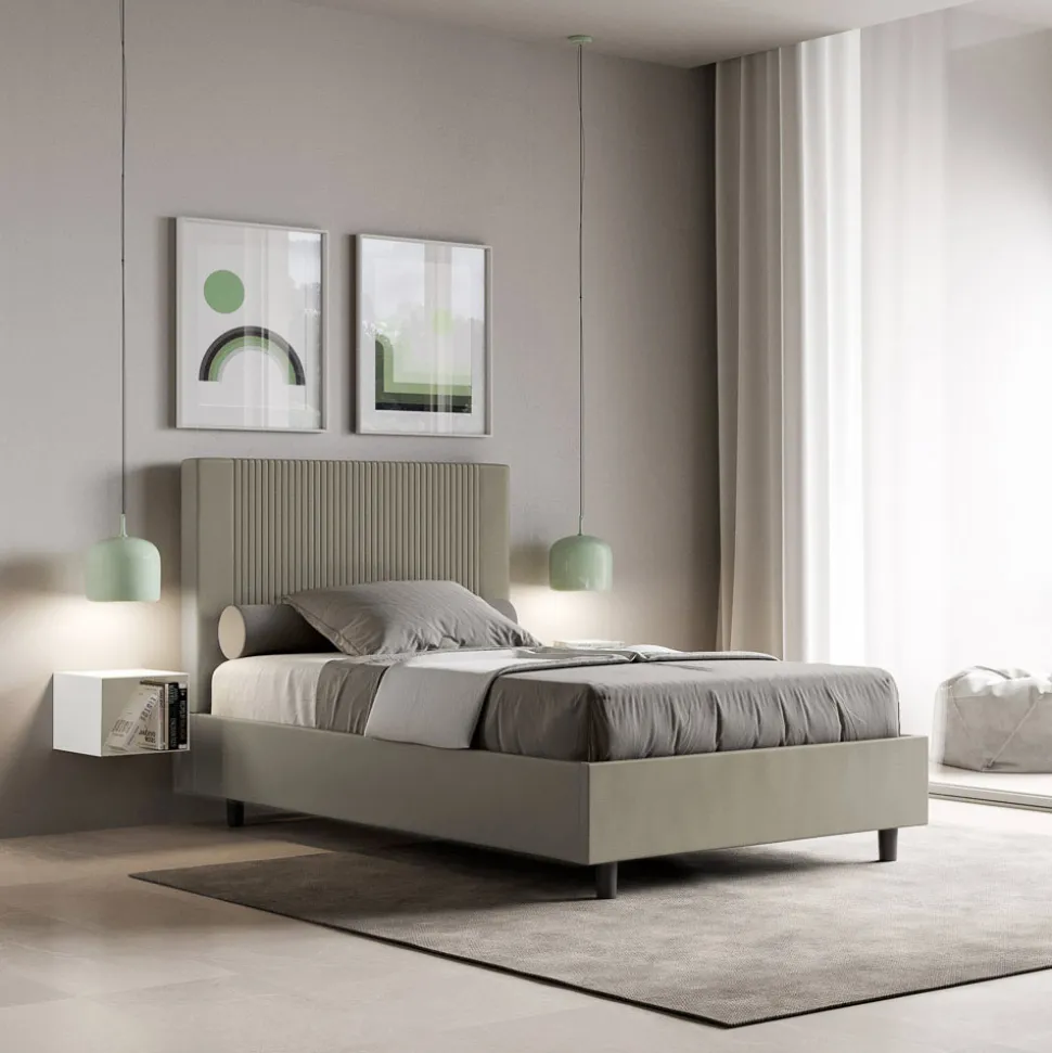 Letto 140x200 cm con Testata Decorata con Linee Verticali Made in Italy - Pattini