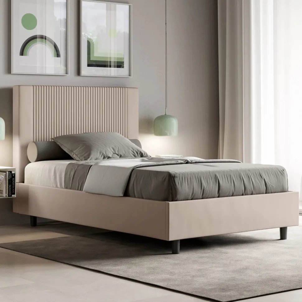 Letto 140x200 cm con Testata Decorata con Linee Verticali Made in Italy - Pattini