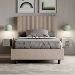 Letto 140x200 cm con Testata Decorata con Linee Verticali Made in Italy - Pattini