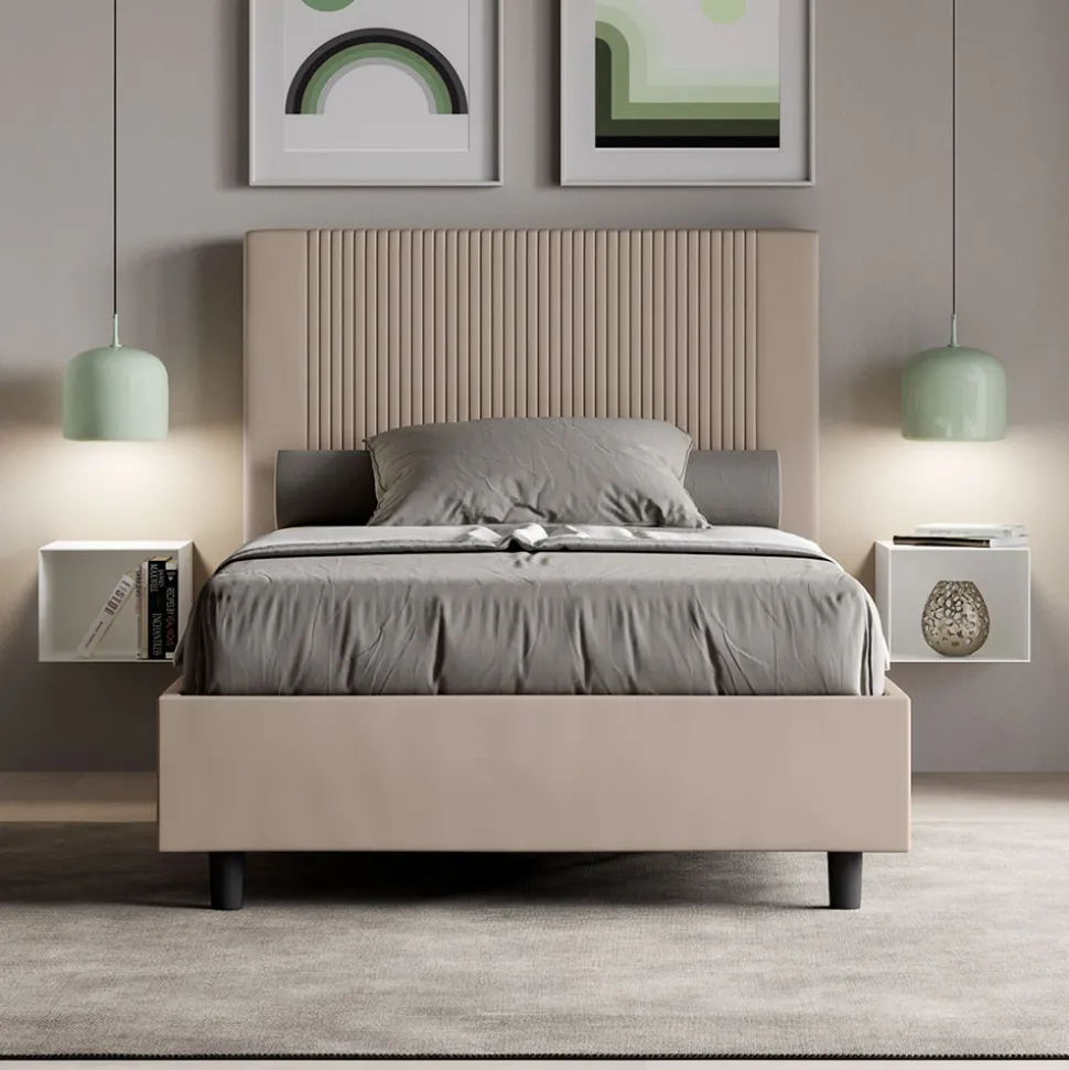 Letto 140x200 cm con Testata Decorata con Linee Verticali Made in Italy - Pattini