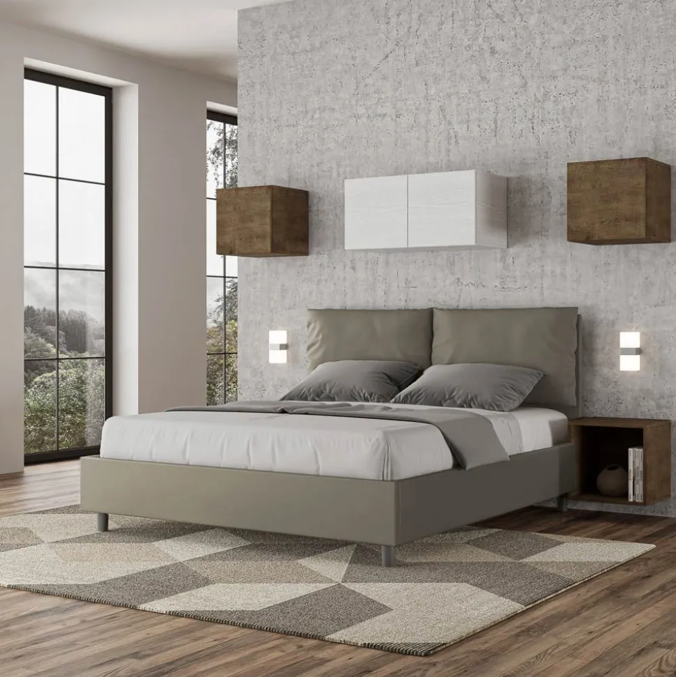 Letto 160x200 cm Testata con Cuscinatura in Similpelle Made in Italy - Olimpiadi