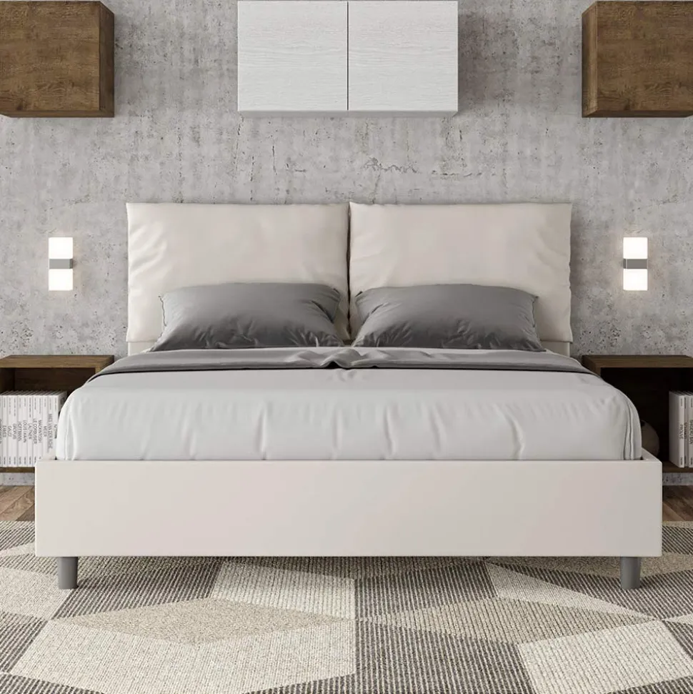 Letto 160x200 cm Testata con Cuscinatura in Similpelle Made in Italy - Olimpiadi
