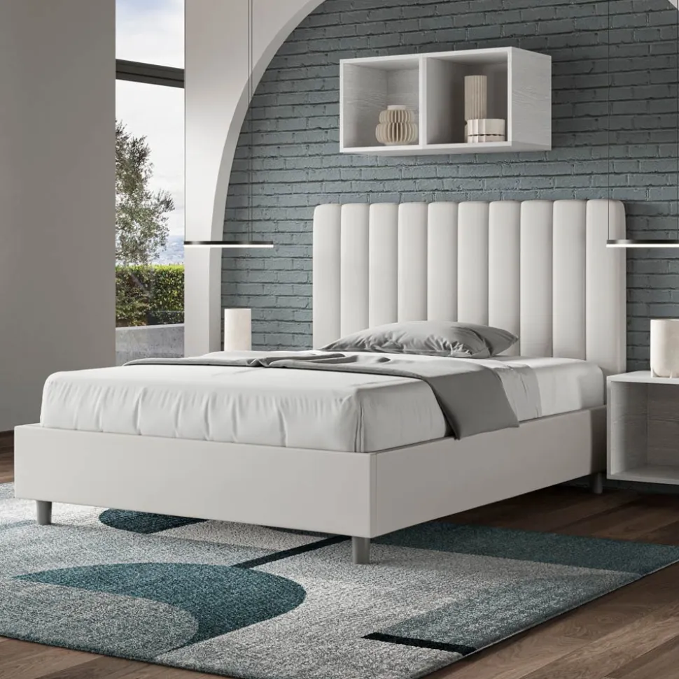 Letto 140x200 cm Testata con Linee Verticali Simmetriche Made in Italy - Guanto