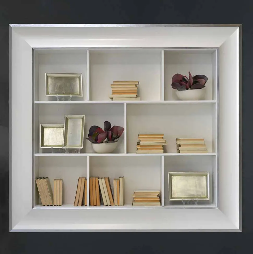 Libreria a muro con scomparti in legno Tommaso, fatta a mano in Italia