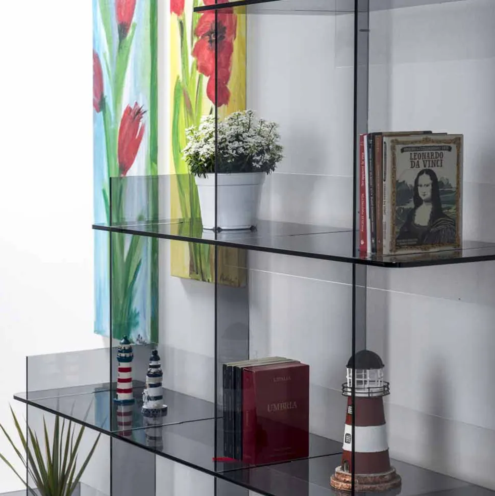 Libreria a muro fumé Sfera3 L180 x H180 x P30 cm, made in Italy