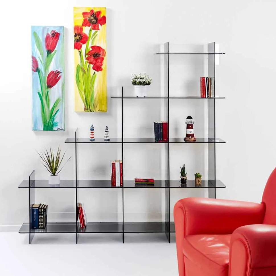 Libreria a muro fumé Sfera3 L180 x H180 x P30 cm, made in Italy