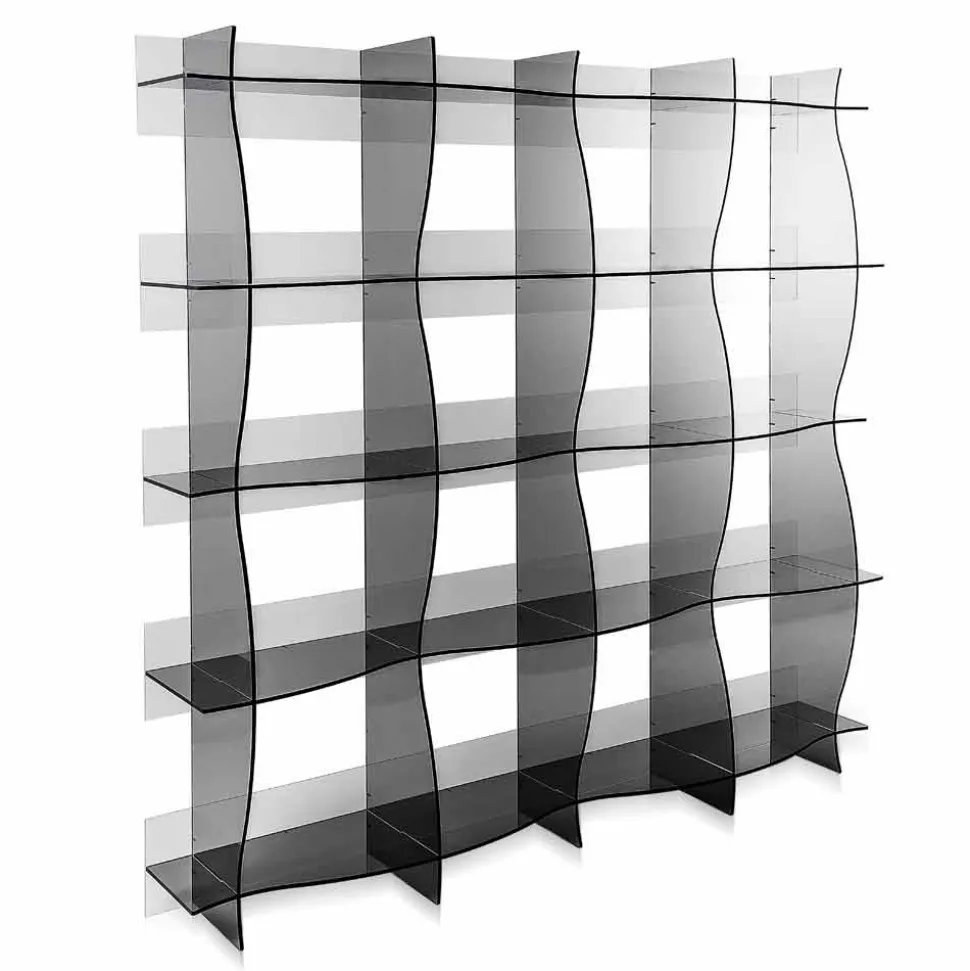 Libreria autoportante/a muro design moderno Pam fumé, made in Italy