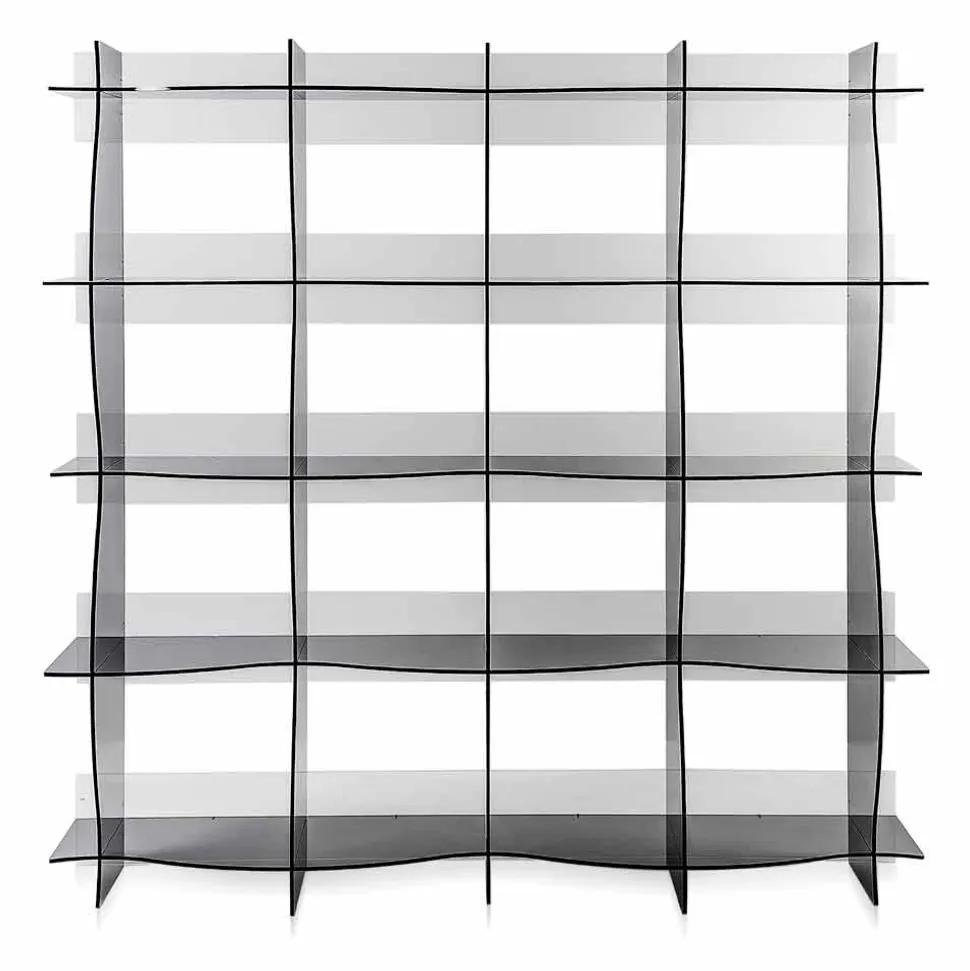 Libreria autoportante/a muro design moderno Pam fumé, made in Italy
