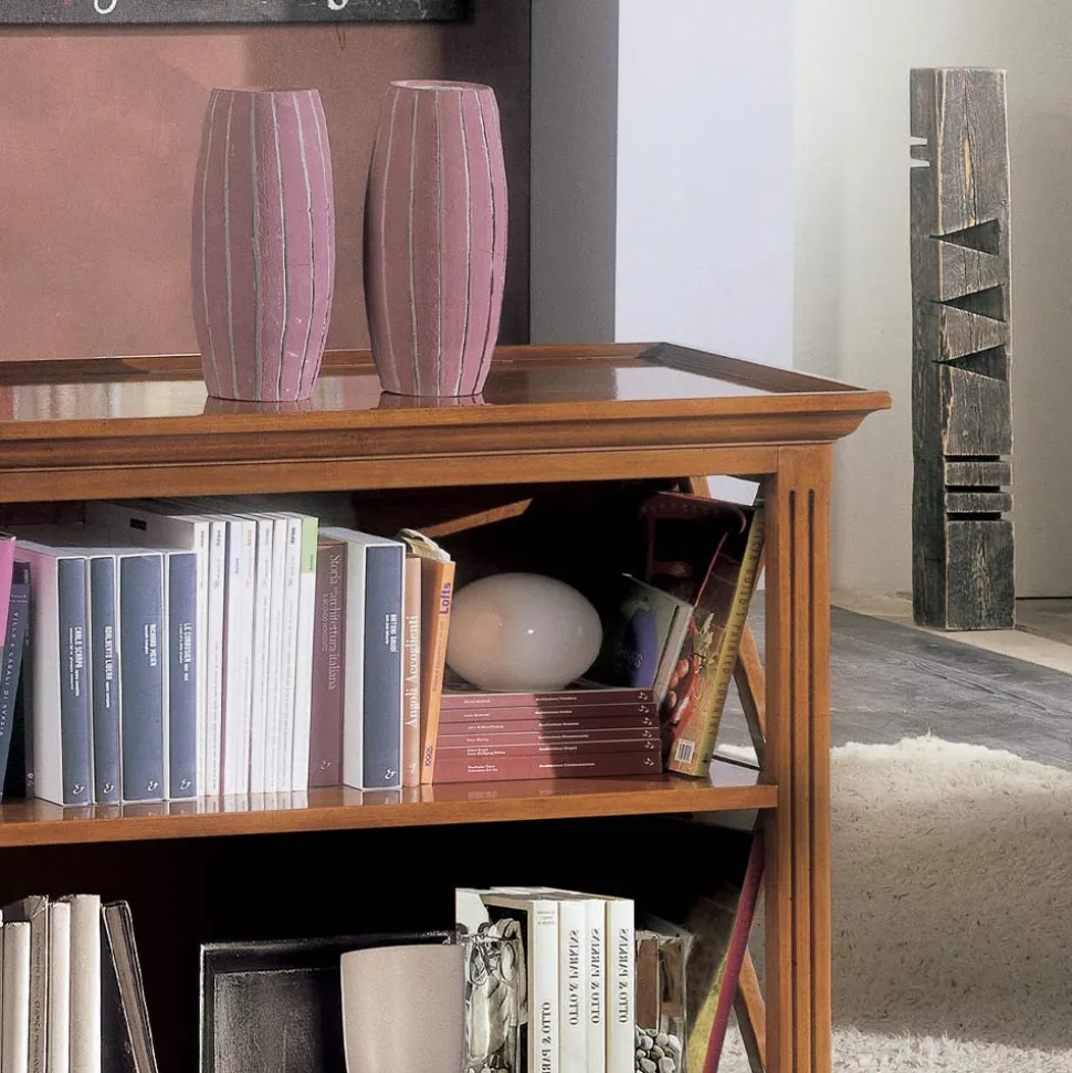 Libreria Bassa con Struttura in Legno e Vani a Giorno Made in Italy - Fauno