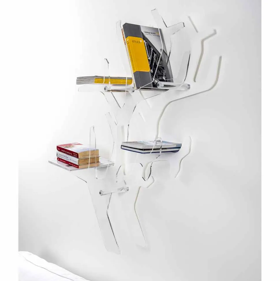 Libreria da parete bianca design moderno Carol, made in Italy