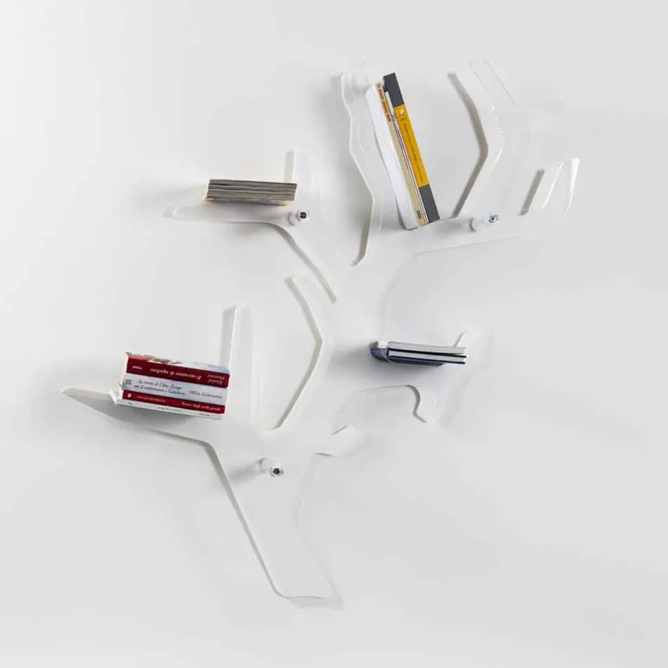 Libreria da parete bianca design moderno Carol, made in Italy