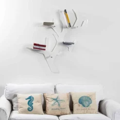Libreria da parete bianca design moderno Carol, made in Italy