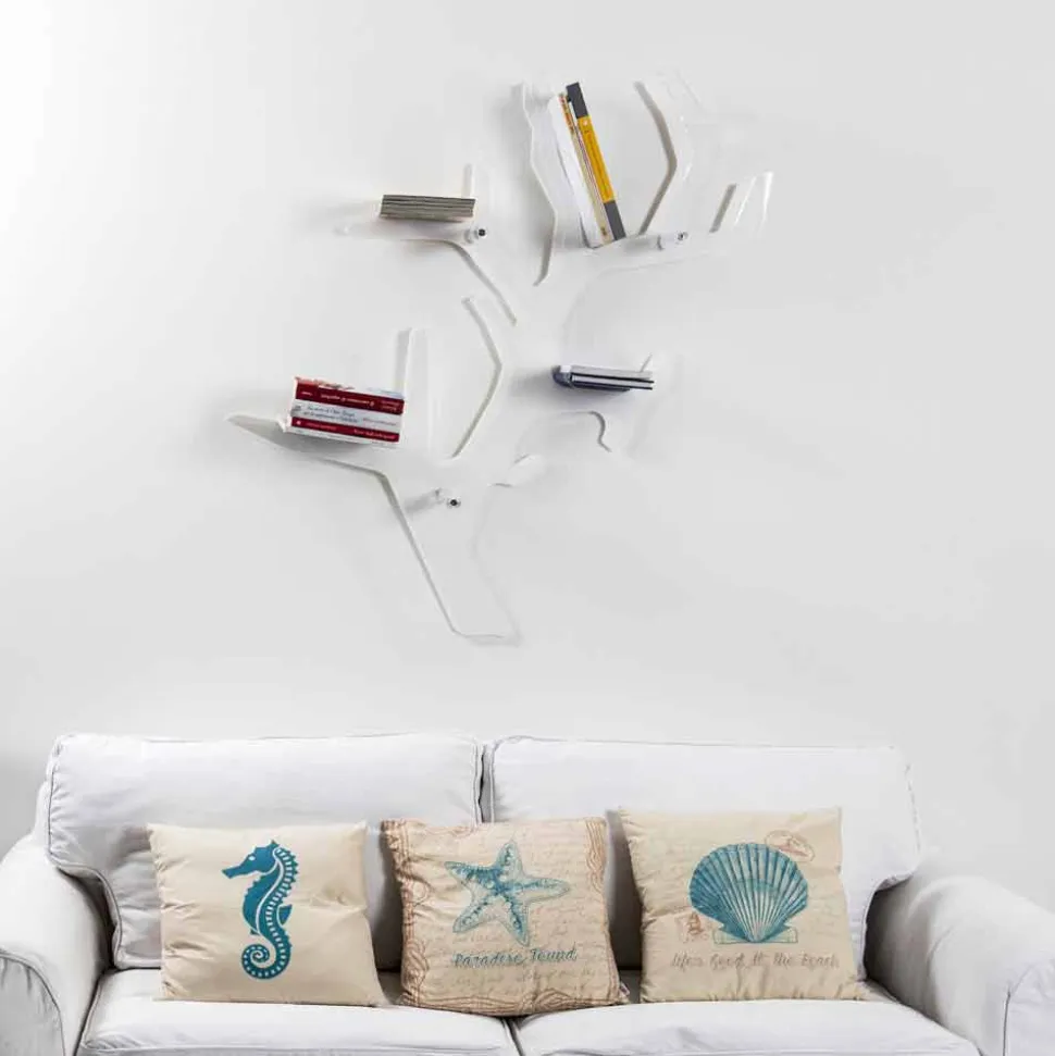 Libreria da parete bianca design moderno Carol, made in Italy