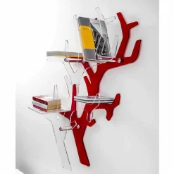 Libreria da parete rossa design moderno Carol, made in Italy