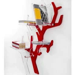 Libreria da parete rossa design moderno Carol, made in Italy