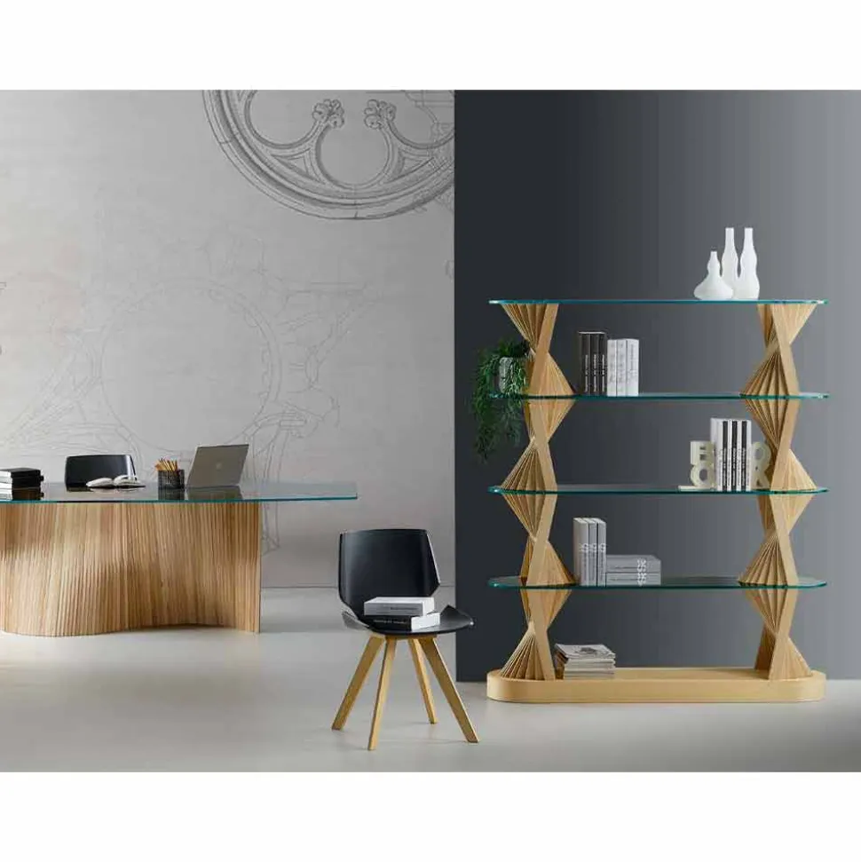 Libreria da Terra di Lusso in Vetro e Legno di Frassino Made in Italy - Aspide