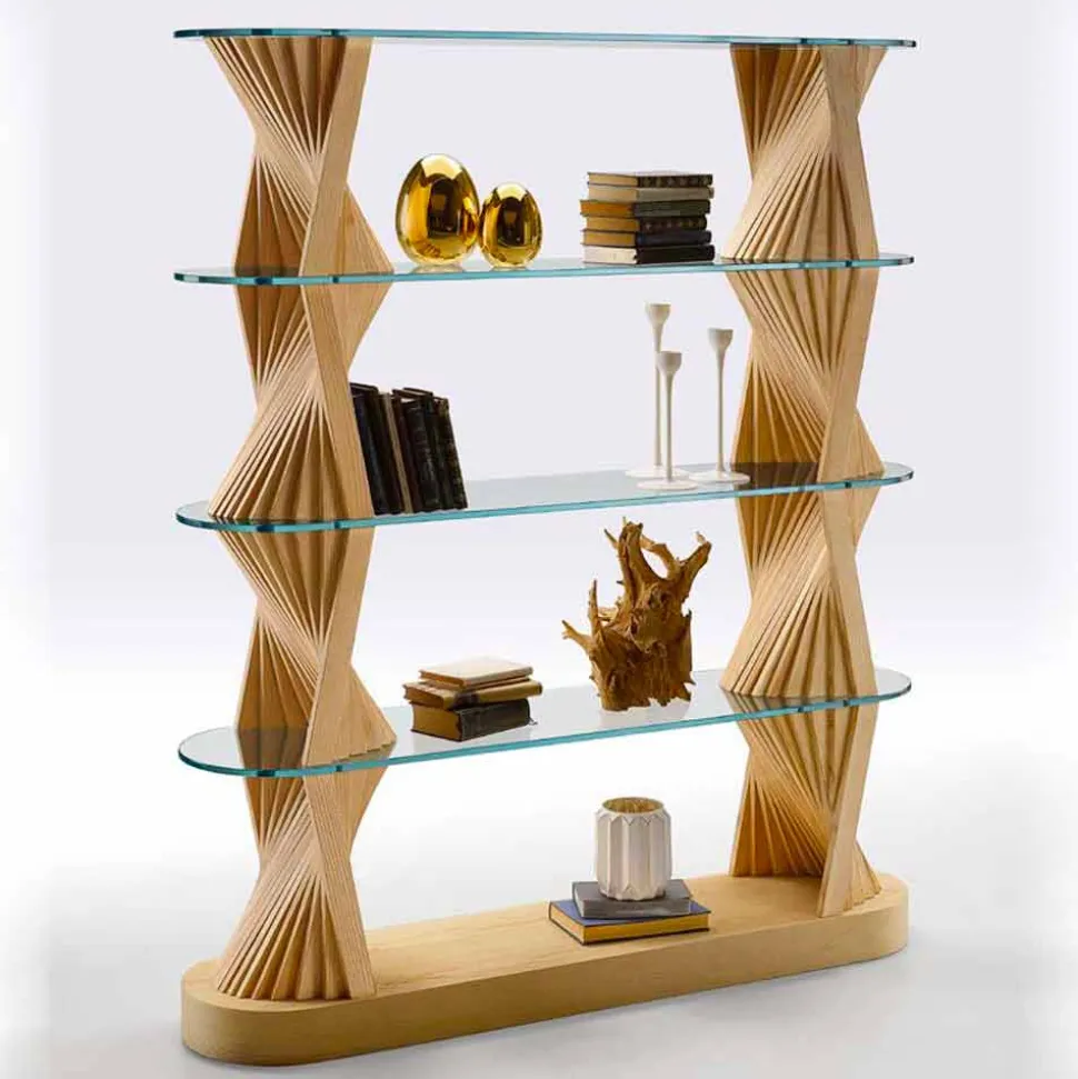 Libreria da Terra di Lusso in Vetro e Legno di Frassino Made in Italy - Aspide