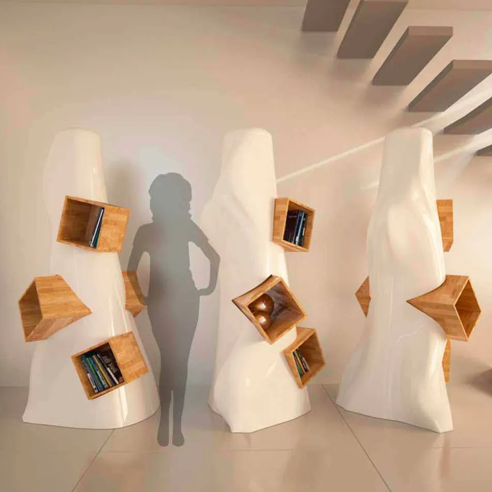 Libreria design moderno in legno e Solid Surface K2 made in Italy