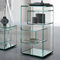 Libreria Espositore Bassa da Salotto Freestanding in Vetro Extrachiaro - Linzy