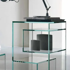 Libreria Espositore Bassa da Salotto Freestanding in Vetro Extrachiaro - Linzy