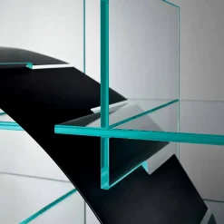 Libreria Freestanding a Cerchio in Vetro Extrachiaro e Nero Spazzolato - Marco