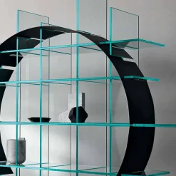 Libreria Freestanding a Cerchio in Vetro Extrachiaro e Nero Spazzolato - Marco