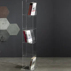 Libreria Freestanding a Colonna in Cristallo Acrilico Trasparente - Corrige