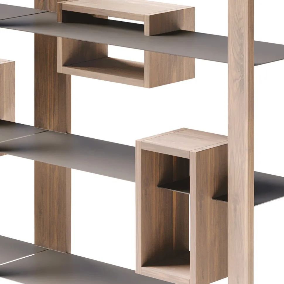Libreria in Legno di Noce Nodato e 6 Ripiani Made in Italy - Berta