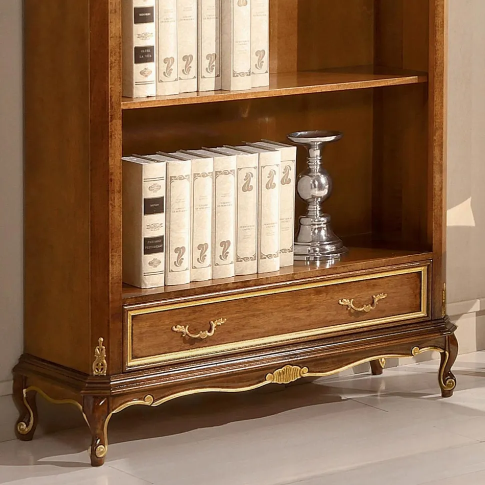 Libreria in Legno Noce Stile Classico con Cassetto Made in Italy - Ronald