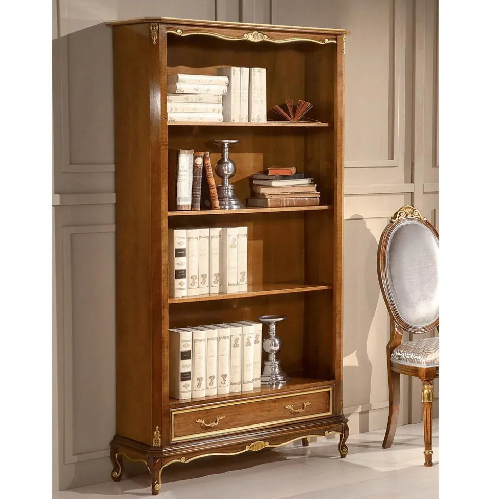 Libreria in Legno Noce Stile Classico con Cassetto Made in Italy - Ronald