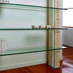 Libreria modulare Pietra di Vicenza scolpita a mano e cristallo Galene