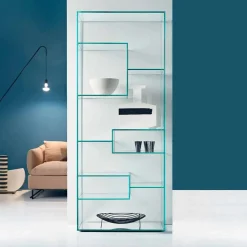 Libreria Salotto in Vetro Extrachiaro con o senza Cassetti Made in Italy- Linzy