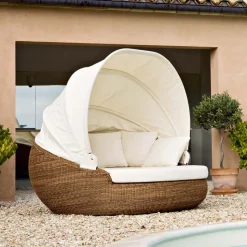 Lounger Prendisole da Giardino con Tettuccio in Polyrattan - Colin