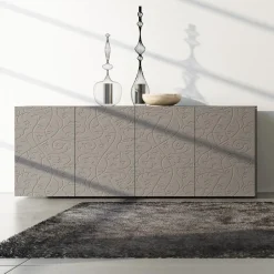 Madia 4 Ante in Mdf Laccato Fango con Bassorilievo Made in Italy - Lolla