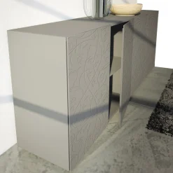 Madia 4 Ante in Mdf Laccato Fango con Bassorilievo Made in Italy - Lolla