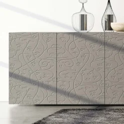 Madia 4 Ante in Mdf Laccato Fango con Bassorilievo Made in Italy - Lolla