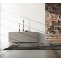 Madia 4 Ante in Mdf Laccato Fango con Bassorilievo Made in Italy - Lolla