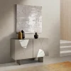 Madia con 2 Ante in MDF Laccato Pantografate e Inserti in Vetro Effetto Marmo - Danila