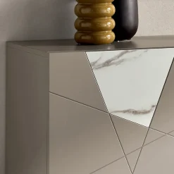 Madia con 2 Ante in MDF Laccato Pantografate e Inserti in Vetro Effetto Marmo - Danila