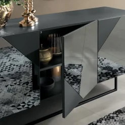 Madia con 3 Ante in MDF Laccato Rivestite in Vetro Specchio - Diletta