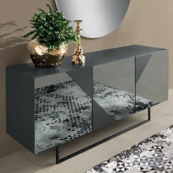 Madia con 3 Ante in MDF Laccato Rivestite in Vetro Specchio - Diletta