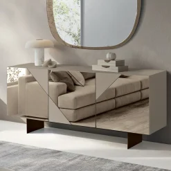 Madia con 3 Ante in MDF Laccato Rivestite in Vetro Specchio - Diletta