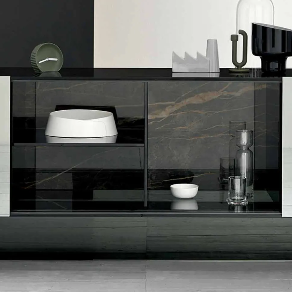 Madia da Ingresso di Design a 2 Ante in Vetro Fumè Made in Italy – Scocca